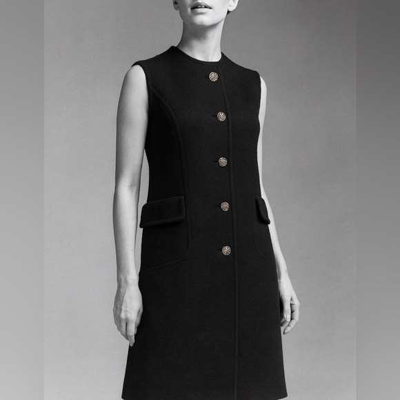 Vintage BANFF Gianni Ferri Inky Black Wool Dress Size 16 Classy Jackie O - Picture 1 of 4